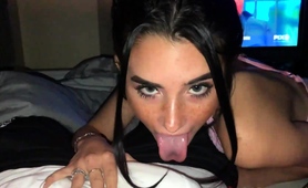 Striking Amateur Babe Working Her Hot Lips On A Black Cock