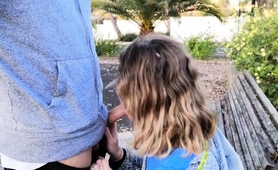 Cum Addicted Girlfriend Delivers Deep Blowjob Outdoors