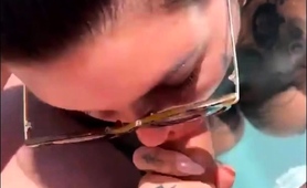 Tattooed British Milf Pool Blowjob