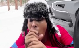 Cum Hungry Ebony Babe With Big Tits Gives Blowjob Outdoors 