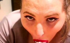 Femdom Vixen Takes Caged Cock In Her Mouth For Hot Blowjob