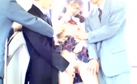 Pigtailed Asian Teen With Glasses Gets Gangbanged In Public
