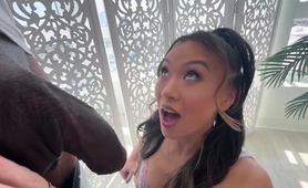 Asian beauty in lingerie fulfills big black cock fantasy